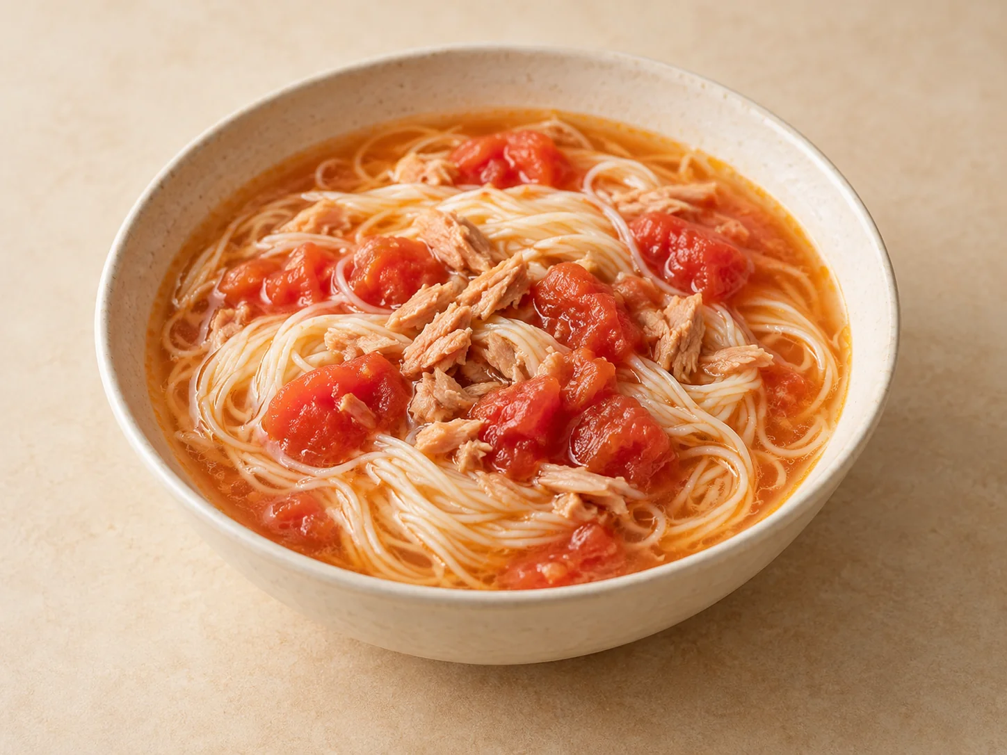 토마토 참치 따뜻한 소면의 예시 이미지